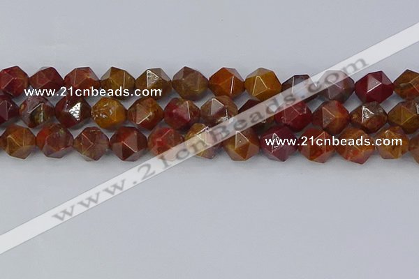 CAA1003 15.5 inches 12mm faceted nuggets red moss agate beads