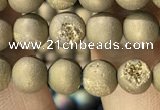 CAA1275 15.5 inches 6mm round matte plated druzy agate beads