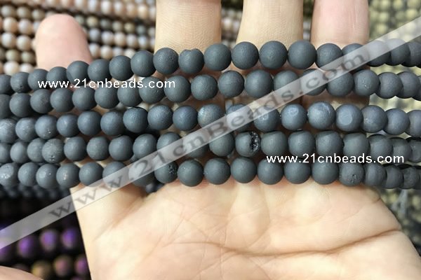 CAA1280 15.5 inches 6mm round matte plated druzy agate beads