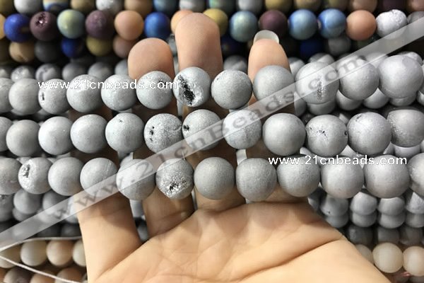 CAA1330 15.5 inches 12mm round matte plated druzy agate beads