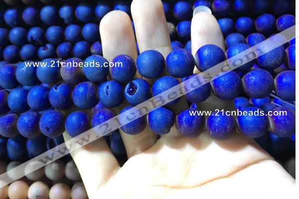 CAA1340 15.5 inches 12mm round matte plated druzy agate beads