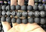 CAA1361 15.5 inches 14mm round matte plated druzy agate beads