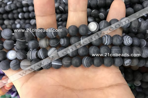 CAA1486 15.5 inches 8mm round matte banded agate beads wholesale