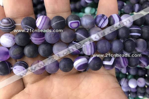 CAA1498 15.5 inches 12mm round matte banded agate beads wholesale