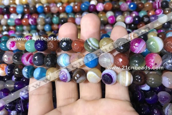 CAA1682 15.5 inches 10mm faceted round banded agate beads