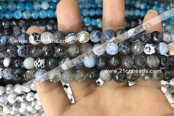 CAA1701 15 inches 8mm faceted round fire crackle agate beads