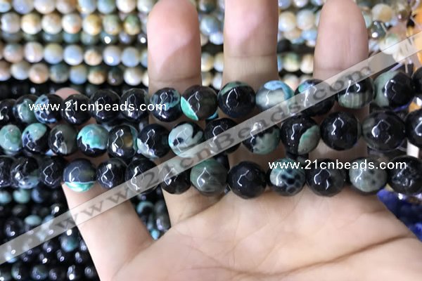 CAA1780 15 inches 10mm faceted round fire crackle agate beads