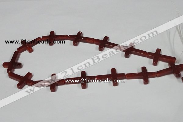 CAA183 15.5 inches 20*30mm cross red agate gemstone beads