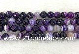 CAA2215 15.5 inches 12mm faceted round banded agate beads
