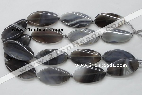 CAA244 15.5 inches 25*50mm twisted oval grey line agate beads