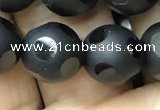 CAA2461 15.5 inches 12mm carved round matte black agate beads