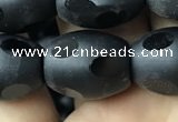 CAA2465 15.5 inches 12*16mm carved rice matte black agate beads