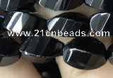 CAA2490 15.5 inches 6*12mm faceted & twisted rice black agate beads