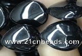 CAA2547 15.5 inches 10*14mm flat teardrop black agate beads wholesale