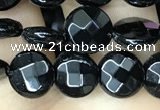 CAA2579 15.5 inches 8mm faceted coin black agate beads wholesale