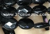 CAA2590 15.5 inches 8*10mm faceted oval black agate beads wholesale