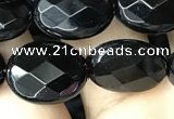 CAA2593 15.5 inches 12*16mm faceted oval black agate beads wholesale