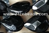 CAA2602 15.5 inches 12*16mm faceted flat teardrop black agate beads
