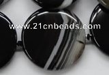 CAA266 15.5 inches 34mm flat round black line agate gemstone beads