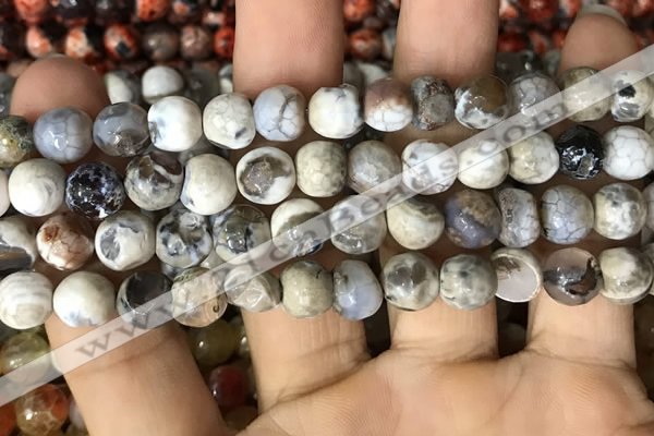 CAA2985 15 inches 8mm faceted round fire crackle agate beads wholesale