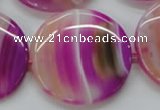 CAA311 15.5 inches 34mm flat round fuchsia line agate beads