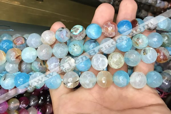 CAA3131 15 inches 12mm faceted round fire crackle agate beads wholesale