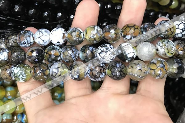CAA3136 15 inches 12mm faceted round fire crackle agate beads wholesale