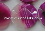 CAA314 15.5 inches 35mm faceted coin fuchsia line agate beads