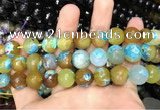CAA3157 15 inches 12mm faceted round fire crackle agate beads wholesale