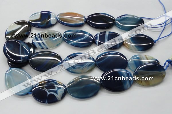 CAA346 15.5 inches 30*40mm oval blue line agate gemstone beads