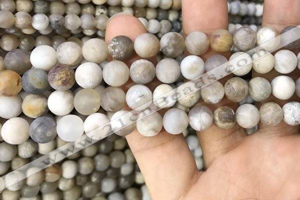 CAA3588 15.5 inches 8mm round matte ocean fossil agate beads