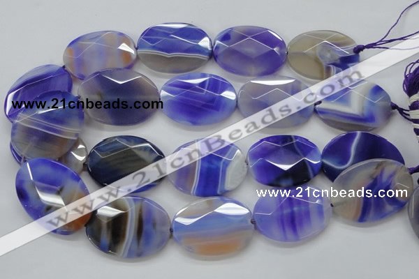 CAA359 15.5 inches 30*40mm faceted oval violet line agate beads