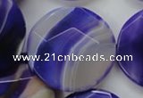 CAA364 15.5 inches 34mm faceted coin violet line agate beads