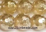 CAA6052 15 inches 10mm faceted round AB-color yellow agate beads