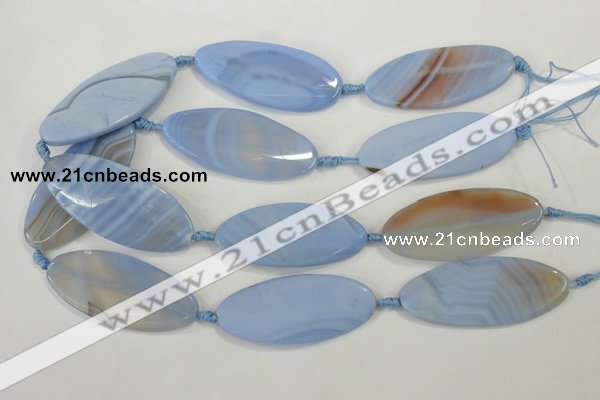 CAA747 15.5 inches 25*55mm twisted oval blue lace agate beads wholesale