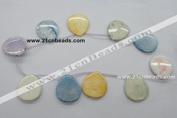 CAA85 30*35mm top-drilled flat teardrop dyed white agate  beads