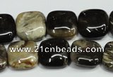 CAA952 15.5 inches 16*16mm square natural fossil wood agate beads
