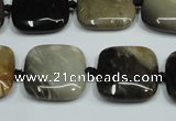 CAA955 15.5 inches 25*25mm square natural fossil wood agate beads