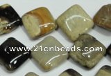 CAA957 15.5 inches 14*14mm diamond natural fossil wood agate beads