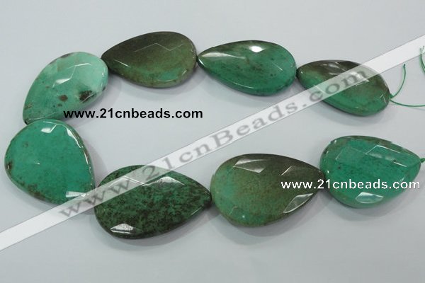 CAA96 15.5 inches 35*50mm faceted flat teardrop grass agate beads