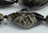 CAA972 20*40mm faceted rice natural fossil wood agate beads