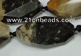 CAA975 22*38mm faceted & twisted oval natural fossil wood agate beads
