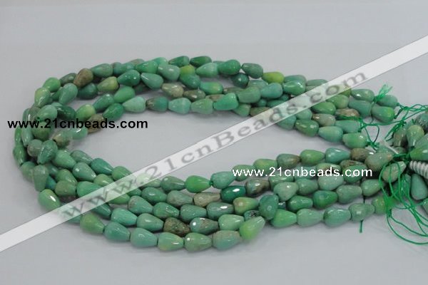 CAB14 15.5 inches 8*12mm faceted teardrop green grass agate beads