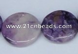 CAB205 15.5 inches 25mm flat round purple crazy lace agate beads