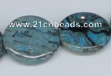 CAB214 15.5 inches 25mm flart round cyan crazy lace agate beads