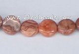 CAB244 15.5 inches 12mm flat round mahogany crazy lace agate beads