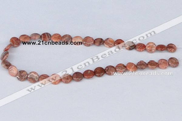 CAB244 15.5 inches 12mm flat round mahogany crazy lace agate beads