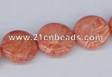 CAB245 15.5 inches 16mm flat round mahogany crazy lace agate beads