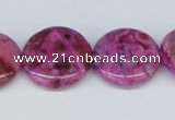 CAB292 15.5 inches 20mm flat round fuchsia crazy lace agate beads