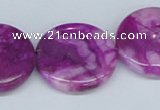 CAB293 15.5 inches 25mm flat round fuchsia crazy lace agate beads
